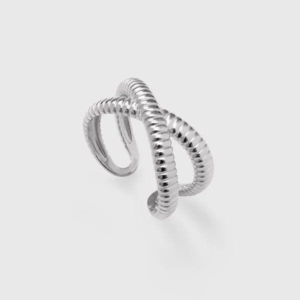 fejn jewelry fejn jewelry Ring 'riffle cross' - offen und geriffelt, Silber, – Produktbild 1 von 2