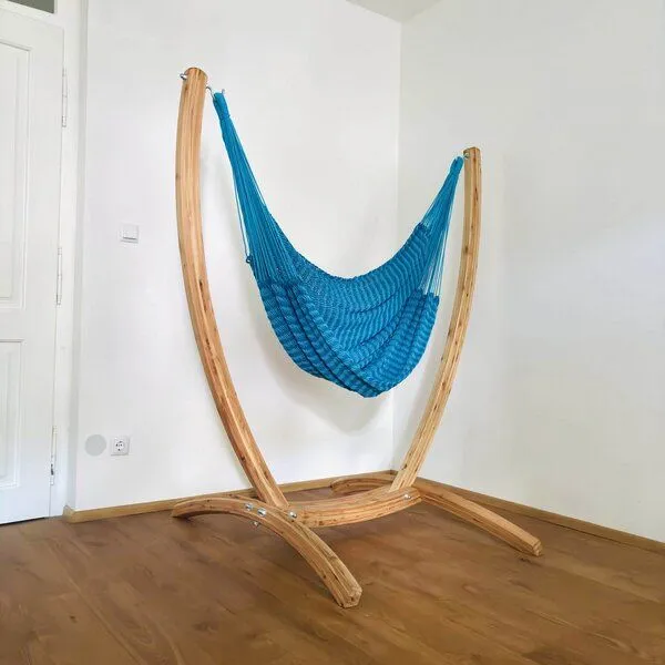 MacaMex MacaMex Hängesessel SET – Uve Holzständer mit Vela Netzhängesessel, Azure-blau, – Produktbild 4 von 4