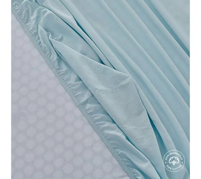 ARGAHOME Spannbettlaken Colourful Spannbettlaken 100% Baumwolle bis 35 cm Gewebter Stoff, Baumwolle, Gummizug: Rundum, (1 Stück), aus Baumwolle, für Matratzen bis 35 cm Höhe, Bettlaken,Spannbetttuch, Blau, – Produktbild 3 von 4