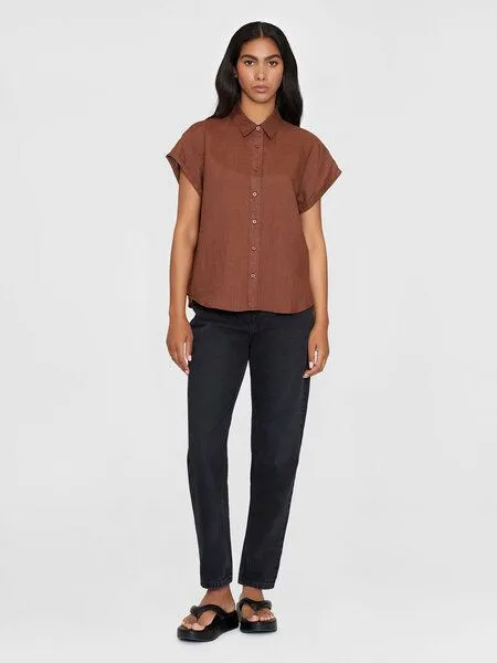 KnowledgeCotton Apparel KnowledgeCotton Apparel Leinenbluse - ASTER fold up short sleeve linen shirt - aus Bio-Leinen, Braun (tiramisu), – Produktbild 3 von 4