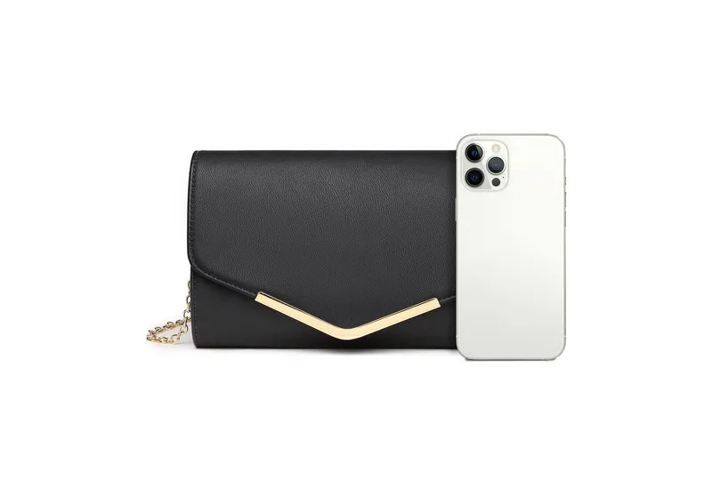 Miss Lulu Abendtasche Damen Clutch – Elegante Mini Abendtasche mit Kette für Party, Hochzeit, Schwarz, – Produktbild 2 von 5