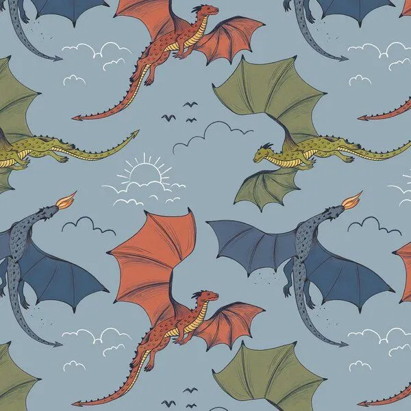 Walkiddy Kinder Shorts GOTS zertifiziert, blau, Drachen-Allover „Colorful Dragons“, weich & bequem – Walkiddy, Blau, – Produktbild 2 von 2