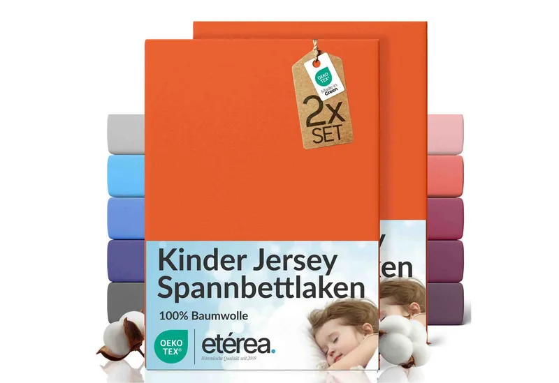 etérea Himmlische Qualität Spannbettlaken etérea Comfort Jersey 2er Set Spannbettlaken, Jersey, Gummizug: rundum, (2 Stück), Orange, – Produktbild 1 von 5