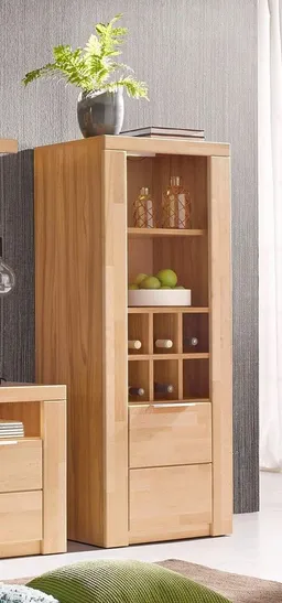 OTTO home Vitrine ZARA81, 2 Fächer geschlossen, geölt, Wohnzimmer, teilmassiv Kernbuche B/T/H:60/40/145cm, Front massivholz, Tür L/R, wein Regal, Griffleiste – Produktbild 1 von 1