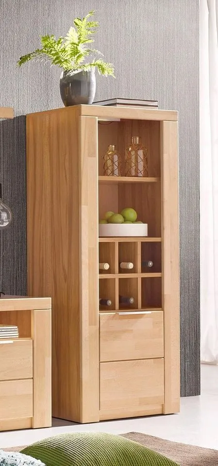 OTTO home Vitrine ZARA81, 2 Fächer geschlossen, geölt, Wohnzimmer, teilmassiv Kernbuche B/T/H:60/40/145cm, Front massivholz, Tür L/R, wein Regal, Griffleiste, Braun, – Produktbild 1 von 5