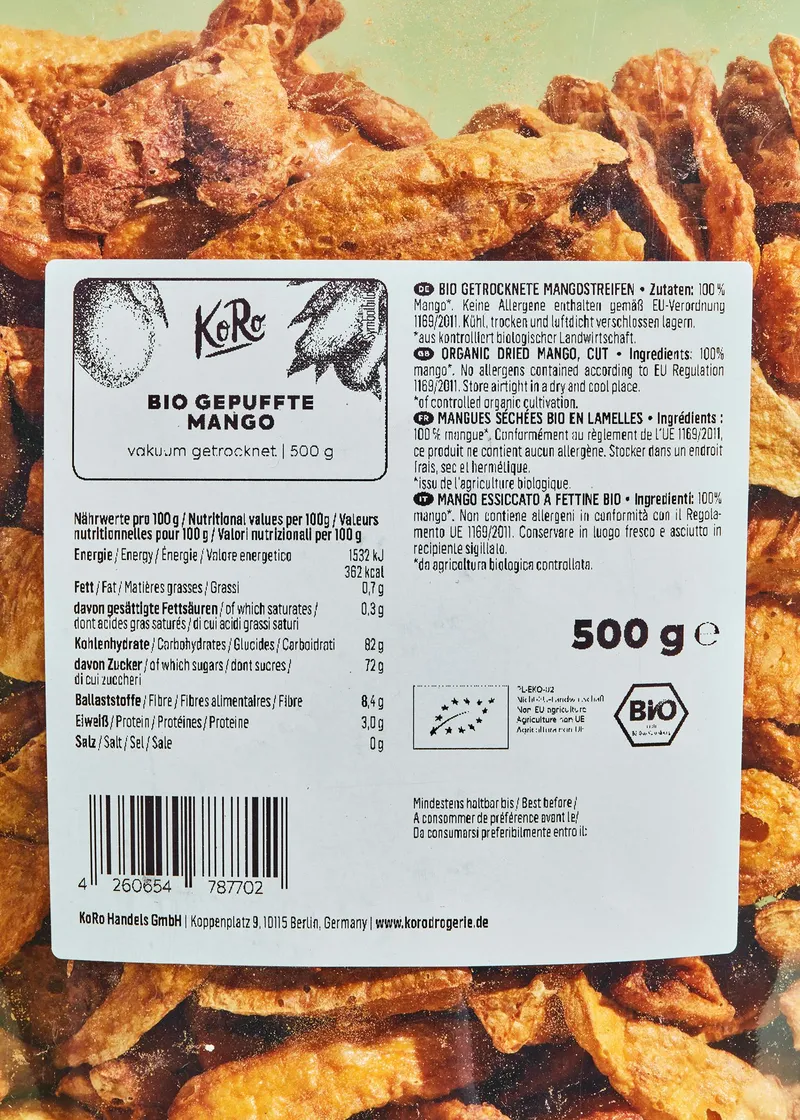 KoRo Gepuffte Bio Mango 500 g – Produktbild 3 von 5