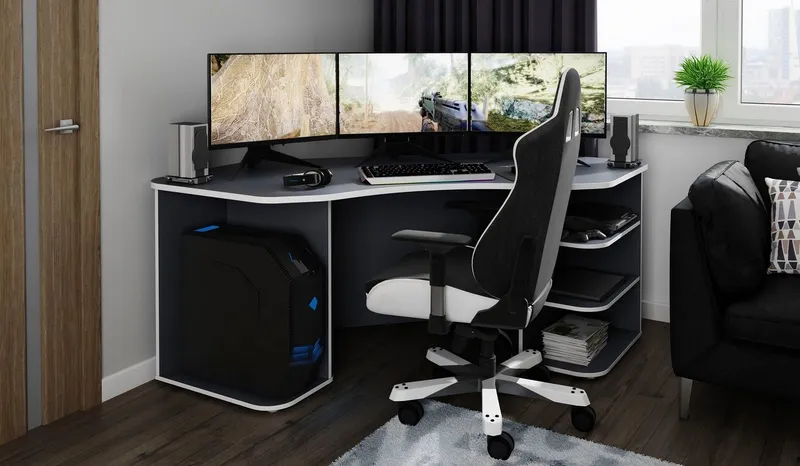 byLIVING Gamingtisch Thanatos, Breite 198 cm, moderner Eckschreibtisch, Grau, – Produktbild 3 von 5