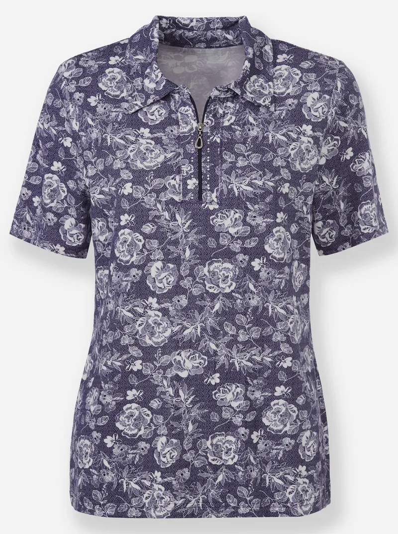 Witt Poloshirt marine-ecru-bedruckt, Marine-ecru-bedruckt, – Produktbild 1 von 2