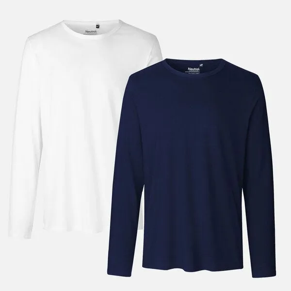 Neutral Neutral® Neutral Doppelpack Long Sleeve Shirt Herren - Bio-Baumwolle, Weiss / navy, – Produktbild 1 von 3