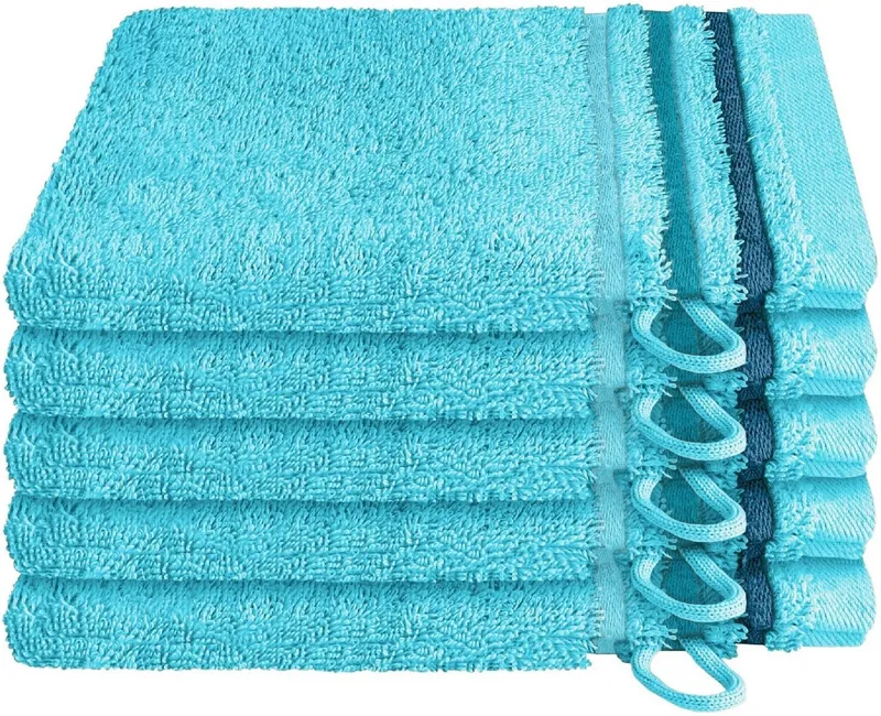 Schiesser Schiesser Waschhandschuh Skyline Color aus 100 % Baumwolle mit eleganter Streifenbordüre, (5-St), OEKO-TEX® MADE IN GREEN, Grün, – Produktbild 1 von 6