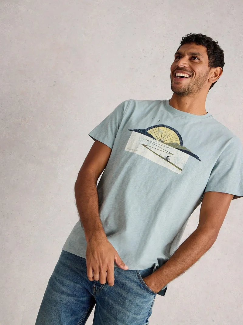 White Stuff Grafik-T-Shirt Abersoch Bike Sun - XL, Blau print, – Produktbild 3 von 4