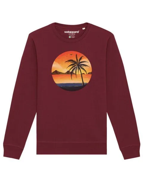 watapparel watapparel Sweatshirt Unisex Sunset on palm beach, Burgundy, – Produktbild 1 von 4