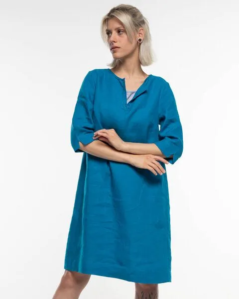 Alma & Lovis Alma & Lovis Legeres Tunika-Kleid mit Knopfleiste aus reinem Leinen | Leinen Kleid, Orient blue (blau), – Produktbild 1 von 4