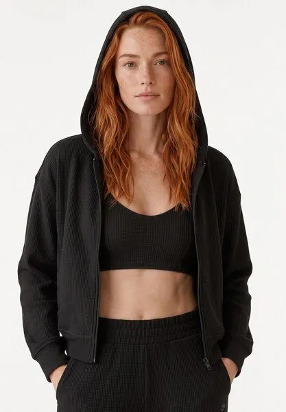 ORGANICATION ORGANICATION JENNIFER | Waffel-Hoodiejacke aus Bio-Baumwolle & recyceltem Polyester, Black, – Produktbild 1 von 5