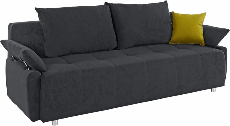COLLECTION AB Schlafsofa Funtastic, B: 212 cm, Liegefl. 145x187 cm, Armteilverstellung,in Cord, Schlaffunktion, Bettkasten & Zierkissen, Gästebett mit Federkern, Grau, – Produktbild 5 von 7