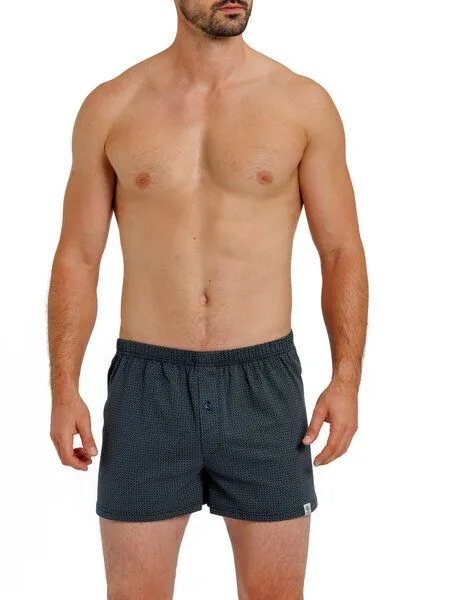 Haasis Bodywear Haasis Bodywear Herren Jersey Boxer Print, mit Knopfleiste, 2er Pack, Single-Jersey, Navy/black print, – Produktbild 4 von 4