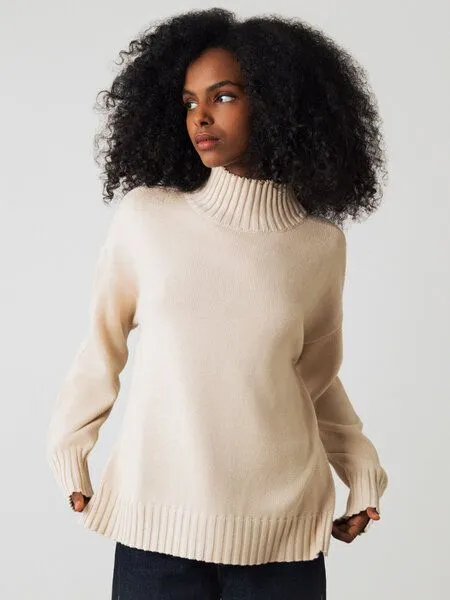 Honest Basics Honest Basics Damen Mock-Pullover aus Bio-Baumwolle, Rattan, – Produktbild 1 von 4