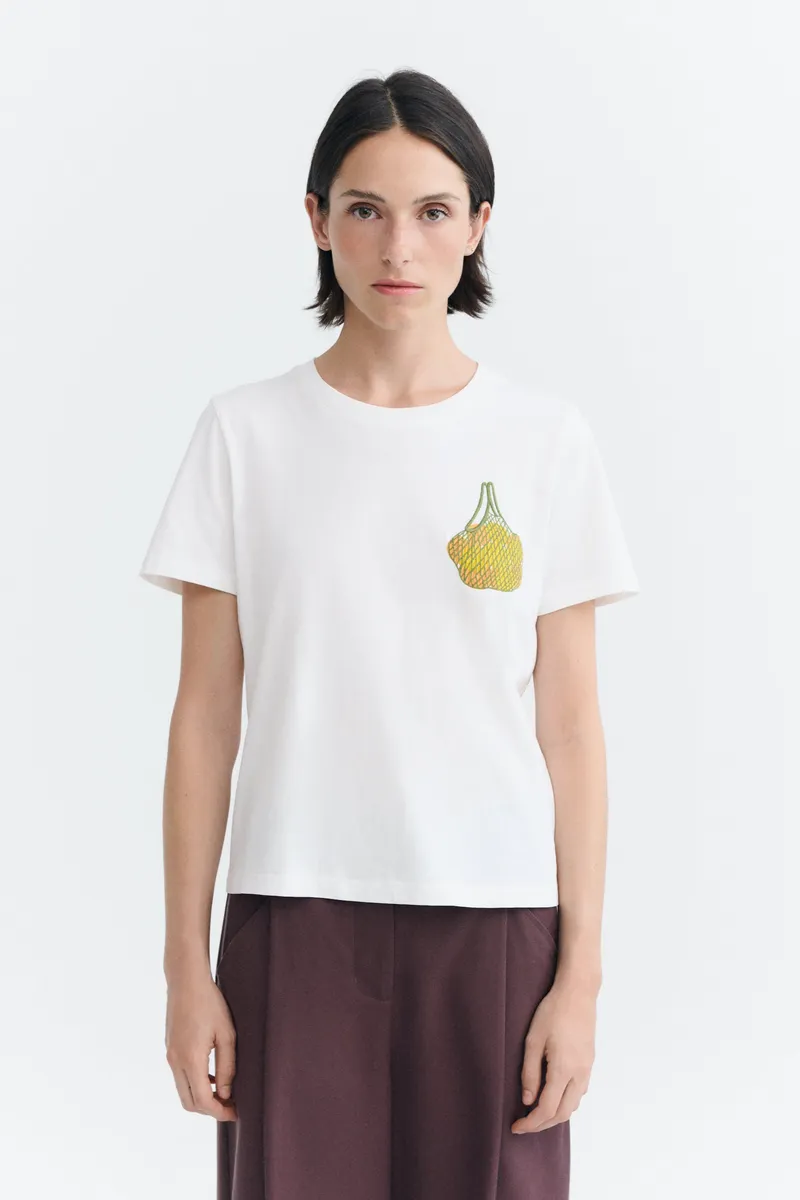 thinking mu Thinking MU Damen vegan T-Shirt Mit Limes-Stickerei Ida Weiß, Weiß, – Produktbild 2 von 2