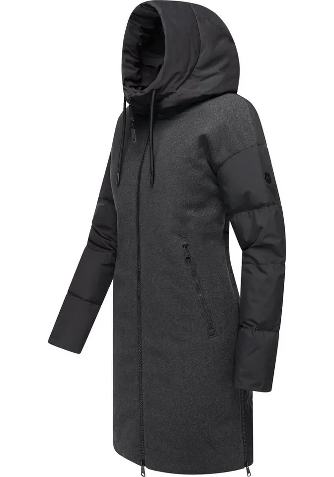 ragwear ragwear Wintermantel Jumana Damen Mantel aus modernem Materialmix mit Kapuze, Schwarz, – Produktbild 3 von 4