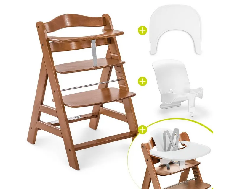 Hauck Hauck Hochstuhl Alpha Plus Set - Walnut, Mitwachsender Holz Kinderhochstuhl mit Essbrett Click Tray & Baby-Sitz, Braun, – Produktbild 1 von 5