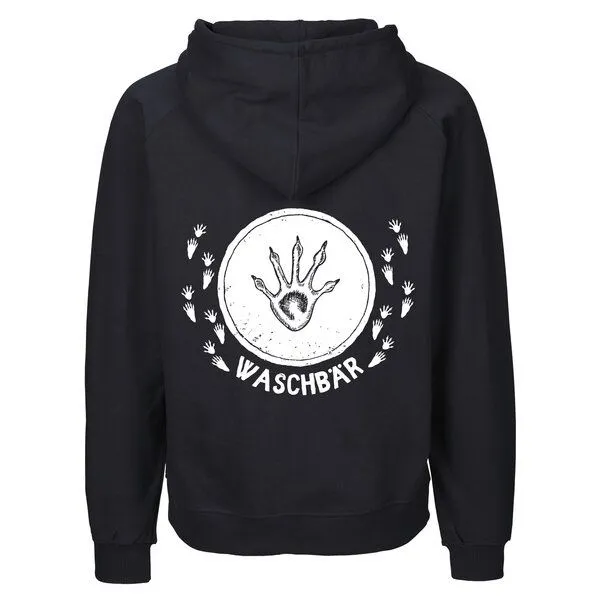 HANDGEDRUCKT HANDGEDRUCKT "Trittsiegel WaschBär" Männer Zip Hoody aus reiner Biobaumwolle (kbA), Navy, – Produktbild 1 von 4