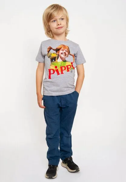 LOGOSH!RT LOGOSH!RT - Pippi Langstrumpf & Herr Nilsson - Bio T-Shirt - Kinder, Grau-meliert, – Produktbild 3 von 4