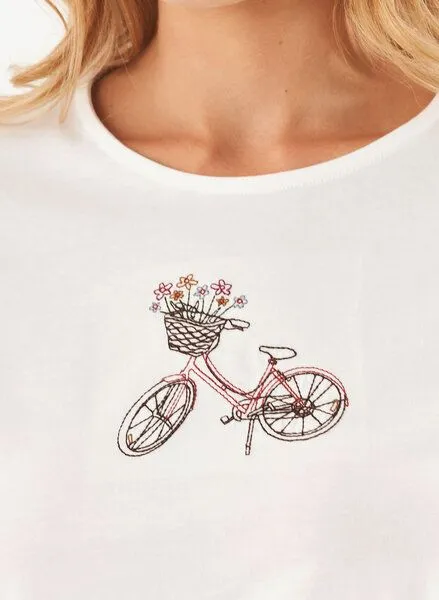 ORGANICATION ORGANICATION T-Shirt aus Bio-Baumwolle mit Fahrrad-Stickerei, Weiß(off white), – Produktbild 4 von 4