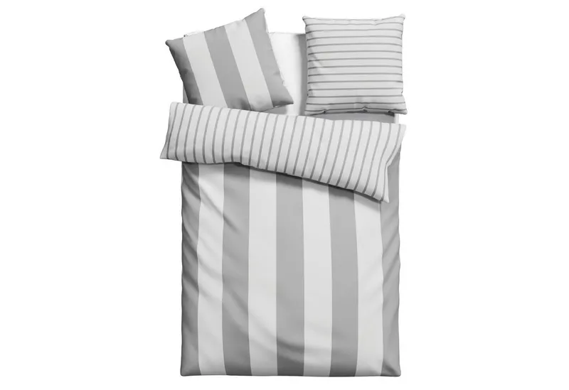 OTTO home Wendebettwäsche Sari in verschiedenen Qualitäten, Flanell, 2 teilig, ab Gr. 135x200 cm, Wendedesign, moderne Bettwäsche mit Streifen, Grau, – Produktbild 2 von 6