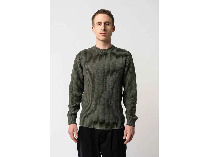 MELA MELA Bio-Herren-Strickpullover 'RAVI' mit Rundhalsausschnitt, grün melange, Gr. L – Produktbild 1 von 1