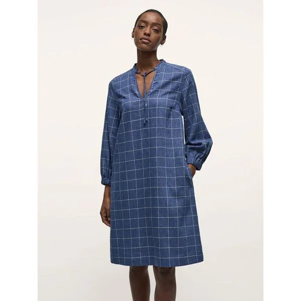 LANIUS LANIUS Karo-Kleid mit V-Ausschnitt aus Hanf und TENCEL, Blue/cream, – Produktbild 1 von 4
