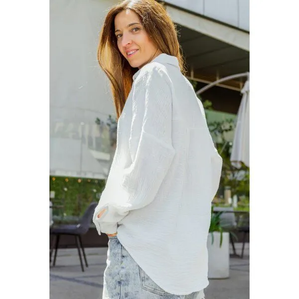 Hutch&Putch Hutch&Putch Musselin Oversize Bluse - Klassische Bluse - Langarmbluse aus 100% Bio-Baumwolle, Off-white, – Produktbild 1 von 2