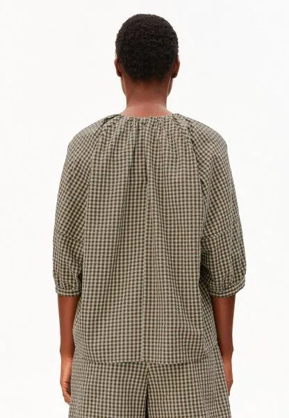 ARMEDANGELS ARMEDANGELS VICHY SEERSUCKER Damen Bluse aus 100% Bio-Baumwolle, Foam-dried palm, – Produktbild 2 von 4