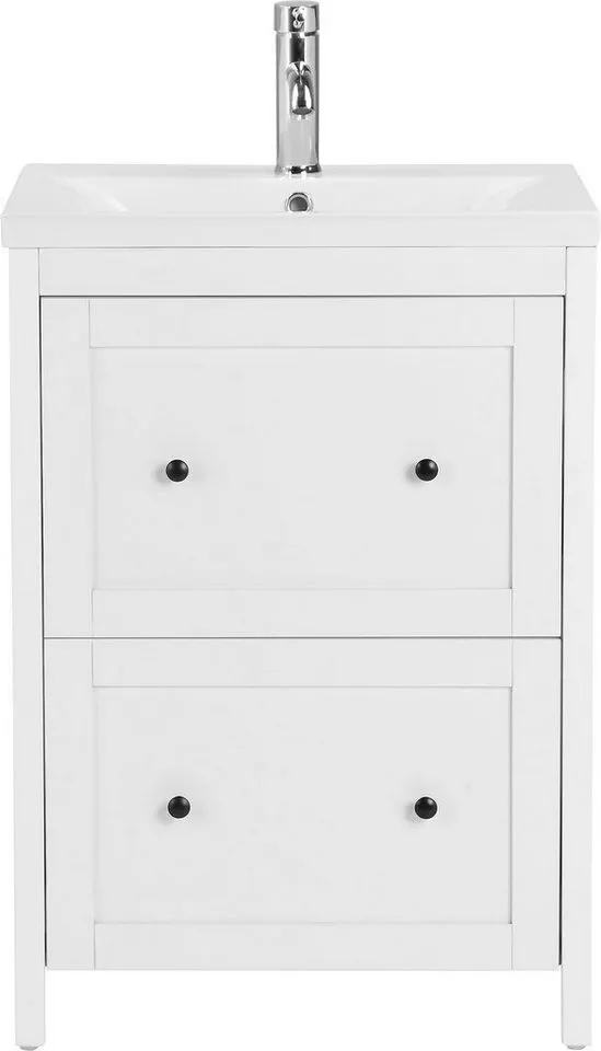 welltime Waschtisch, Badmöbel inkl. Keramikbecken, Breite 60 cm mit Schubladen, Weiß, – Produktbild 4 von 5