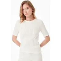 ORGANICATION ORGANICATION Jacquard Rib Top mit 1/2 Arm, Off white, – Produktbild 1 von 1