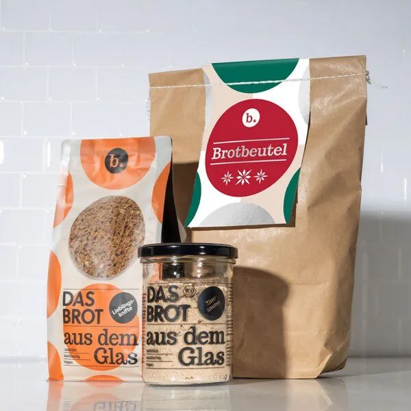 brotstoff brotstoff Winter Geschenkset - Brotbeutel mit Brotbackmischung im Glas + Nachfüllpaket – Produktbild 2 von 4