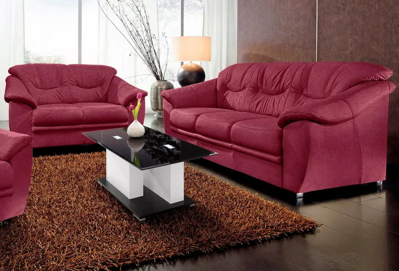 sit&more Polstergarnitur Savona, Set: 2- & 3er-Sofa, B: 148 bzw. 198 cm, Federkern-Polsterung, komfortable Sitzhöhe 46 cm, frei im Raum stellbar, stilvolles Design, Rot, – Produktbild 2 von 5