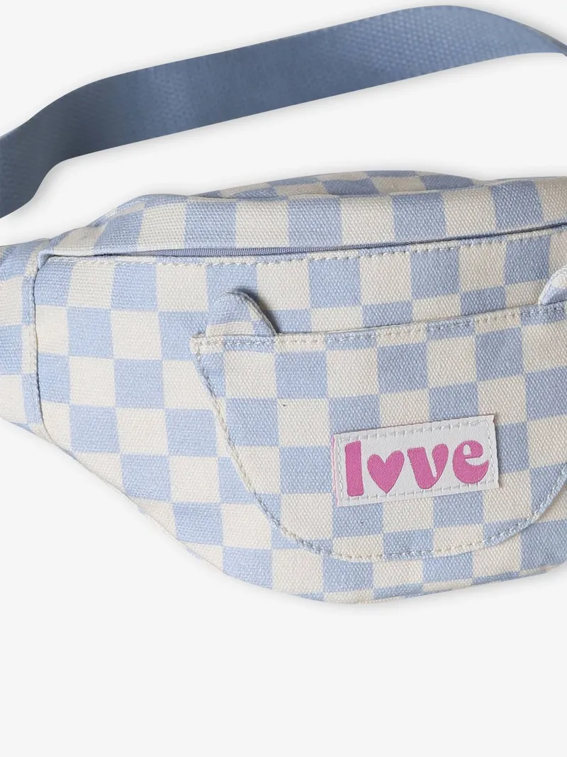 Vertbaudet Mädchen Bauchtasche mit Katzenohren, Weiß/hellblau karo, – Produktbild 2 von 3