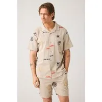 KnowledgeCotton Apparel KnowledgeCotton Apparel Herren vegan Hemd Relaxed Stickerei Kurzarm Helles Federgrau – Produktbild 1 von 1