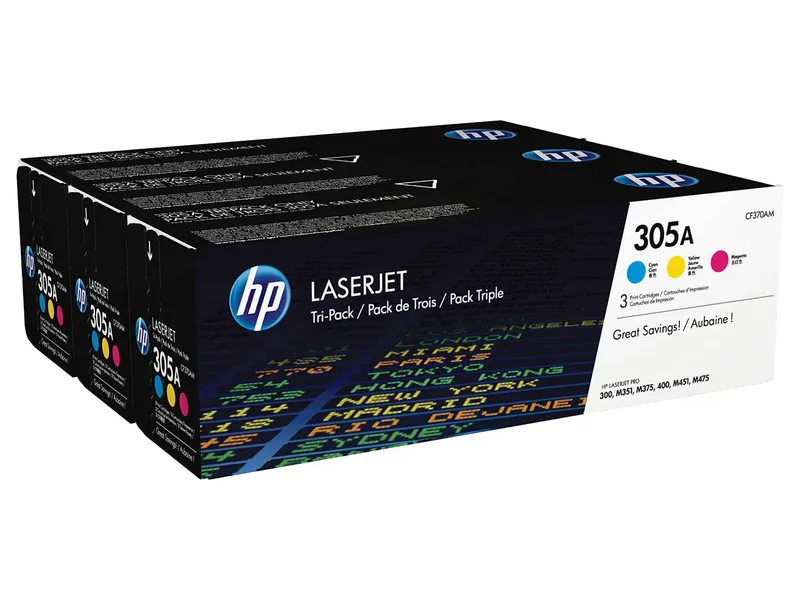 Hewlett Packard hp 3er Set Druckkassetten CF370AM, Nr. 305A cyan, magenta, gelb – Produktbild 1 von 1