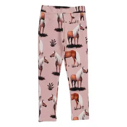 Walkiddy Leggings Kinder Bio-Baumwolle Beauty Horses rosa GOTS zertifiziert anschmiegsame Jersey Leggings von Walkiddy hautfreundlich vegan nachhaltige Mädchen Leggings für Alltag Kita Freizeit – Produktbild 1 von 1