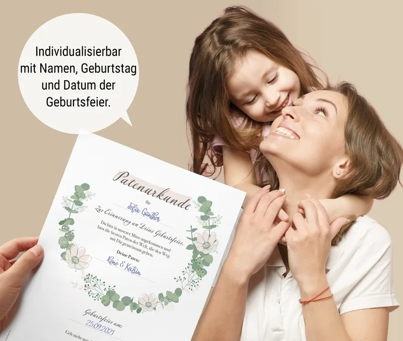 Frank Paperman Taufkarte Patenbrief Taufpaten, Urkunden Set, Paten Patenkind, Taufe floral, 100% Recyclingpapier, Erinnerung Taufe, Geschenk Geburt – Produktbild 4 von 5