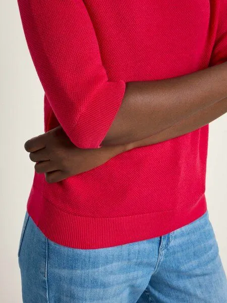 LANIUS LANIUS Struktur-Halbarmpullover aus Bio-Baumwolle, Raspberry, – Produktbild 4 von 4