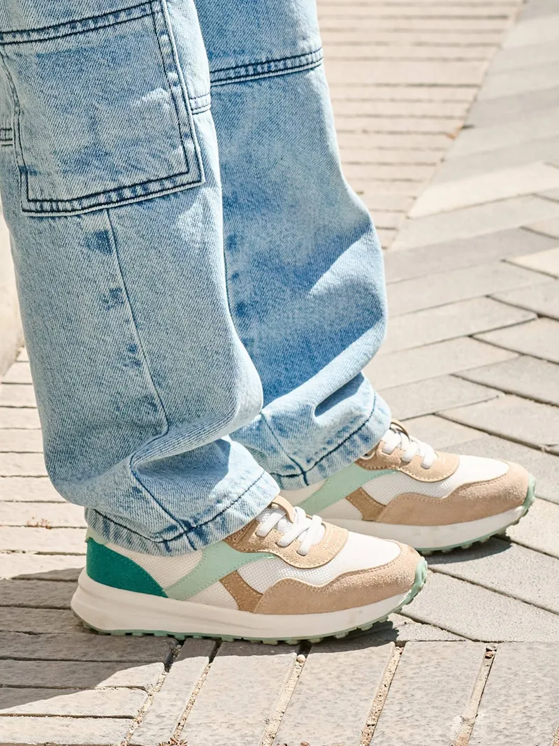 Vertbaudet Vertbaudet Sneakers mit elastischer Schnürung Kinder set, Set beige, – Produktbild 1 von 4