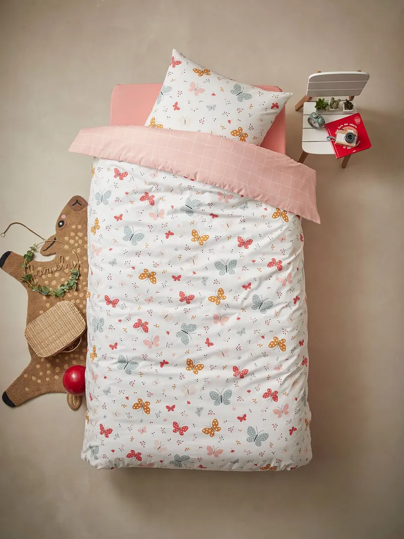 Vertbaudet Kinder Bettwäsche-Set SCHMETTERLINGE, Rosa, – Produktbild 4 von 4
