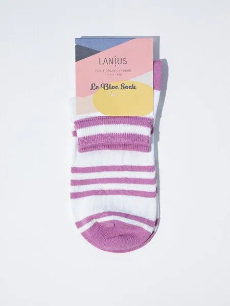 LANIUS LANIUS Sneaker Socken Streifen aus Bio-Baumwolle, White/dark-mauve, – Produktbild 2 von 2
