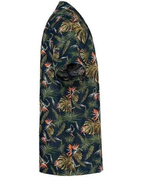 YTWOO YTWOO Herren Hawaii Hemd | Bio -Baumwolle-Leinen-Mix | Aloha Shirt | Kurzarm Hemd, Marineblau mit tropischen pflanzen, – Produktbild 3 von 4