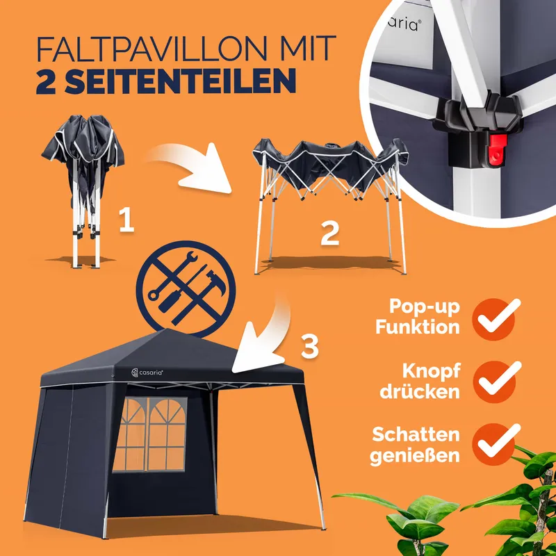 Casaria® Faltpavillon Capri Anthrazit 3x3m inkl 2 Seitenwänden UV-Schutz 50+ – Produktbild 2 von 2