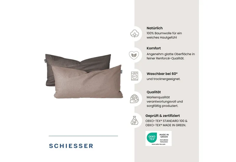 Schiesser Schiesser Kissenhüllen Doubleface aus weicher Baumwolle mit edlem Melangeeffekt in Wendeoptik, (2 Stück), OEKO-TEX® MADE IN GREEN, Braun|grau, – Produktbild 1 von 5