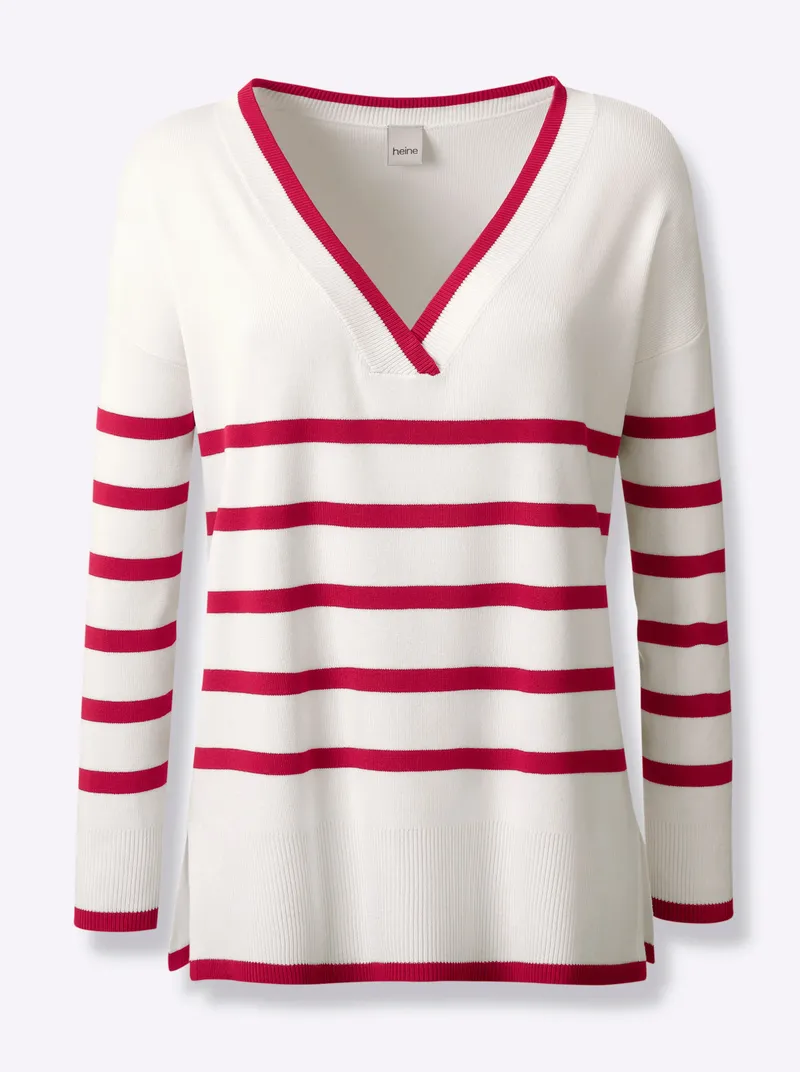 heine Streifenpullover rot-ecru-geringelt, Rot-ecru-geringelt, – Produktbild 2 von 2