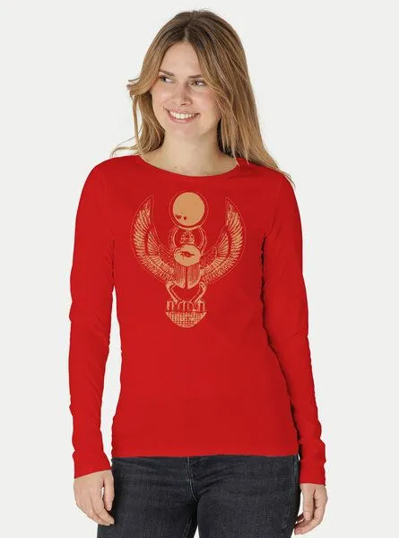 Peaces.bio - handbedruckte Biomode Peaces.bio - handbedruckte Biomode Damen Langarmshirt Cheper, Rot, – Produktbild 2 von 2